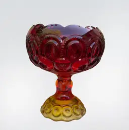 Vintage LE Smith Glass Amberina Moon & Star Scalloped Pedestaled Compote 7.5in Tall