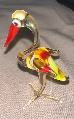 Vtg Murano Italy Hand Blown Glass Miniature Figurine Crane Bird  UV Glow 2.75” Delicate & She Glows!