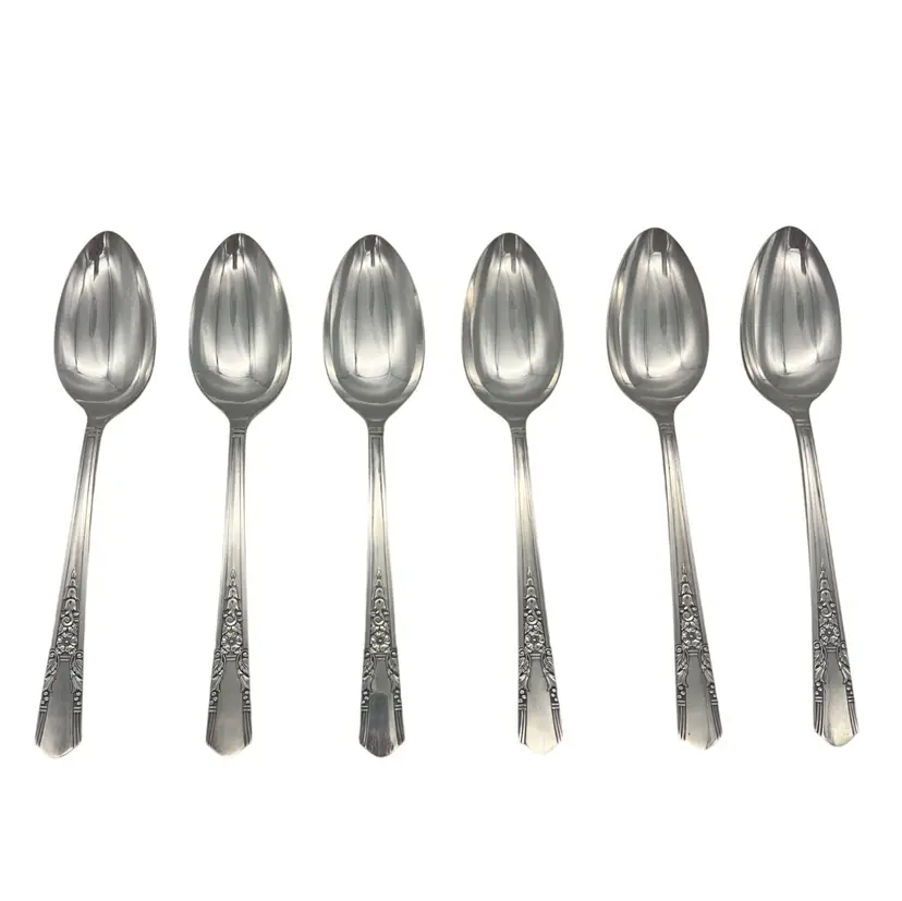 Oneida Simeon L & George H Rogers Jasmine 6 Oval Soup Spoons 7.25" Circa 1939