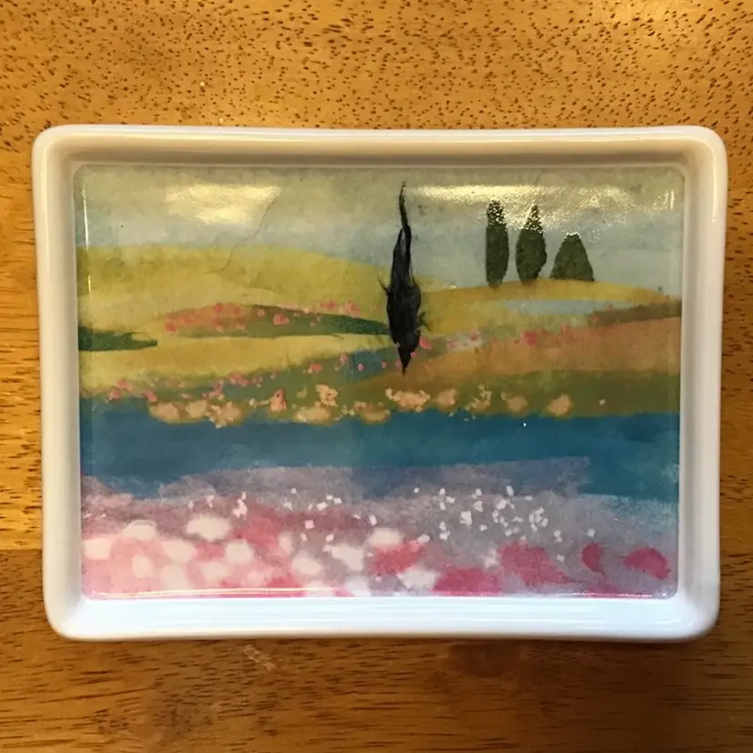 Midori With Art Lifting For Demdaco Landscape Art Ceramic Trinket Tray 