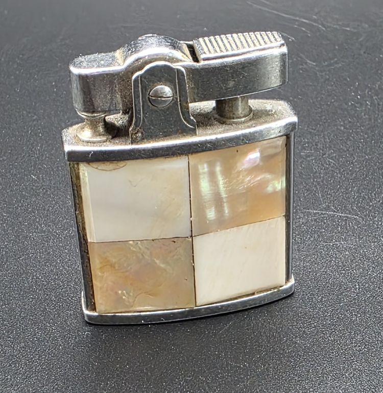 Vintage AUER Chrome Lighter with Mother-of-Pearl Inlay – Made in Germany