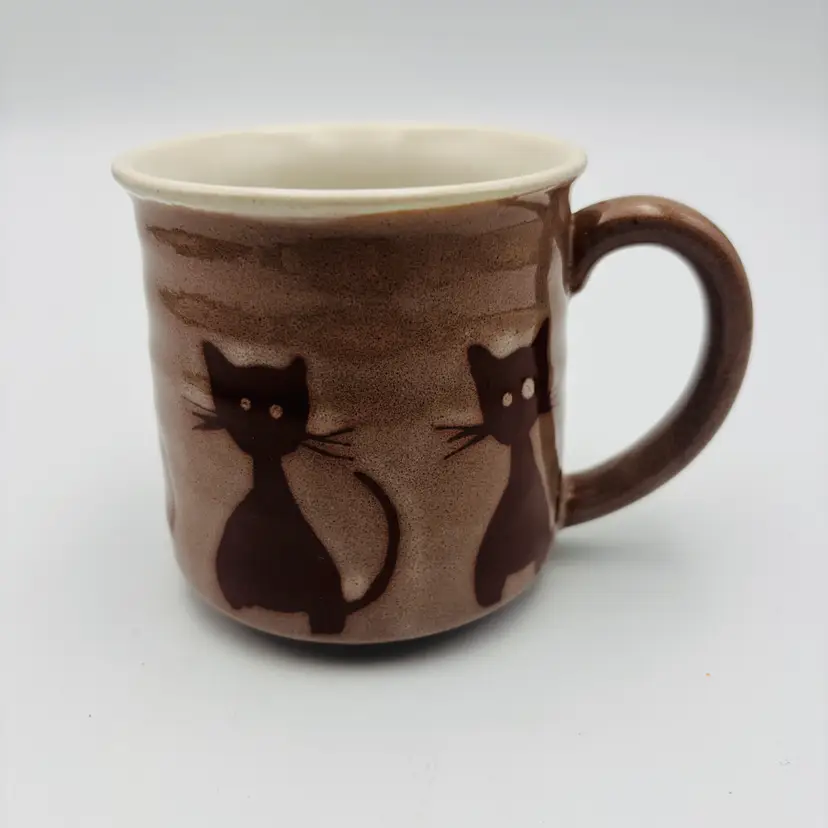 Stoneware Cat Coffee Mug with Whimsical Cat Silhouette 12oz