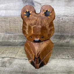 Vintage Bear Figurine Wooden Carving
Folk Art Decor Figure
