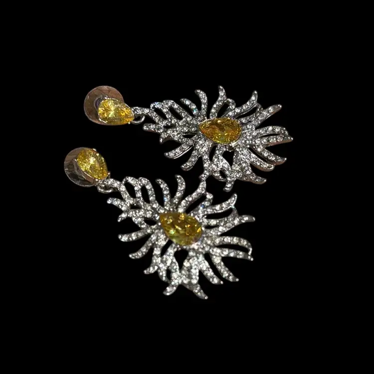 Glass And Rhinestone Pierced Earrings