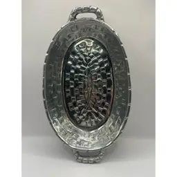 Mexican Cast Pewter Basket Weave Platter/Decor, 11 3-4” X 6 1/2” Oval