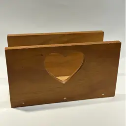 Wooden Napkin, Mail, Cutting Board Holder- With Cut Out Heart ❤️- Made In Taiwan