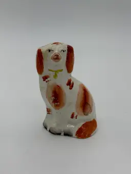Vtg. Antique Staffordshire Style English Spaniel Dog Figurine Red Blenheim Patch