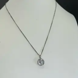 4 Carat CZ Silvertone Necklace Lobster Clasp 18” Long