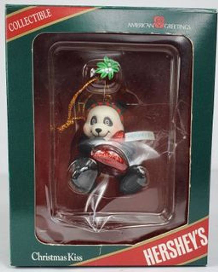 #01 Vintage 1997 American Greetings Christmas Kiss Ornament Hersheys Panda AXOR-052