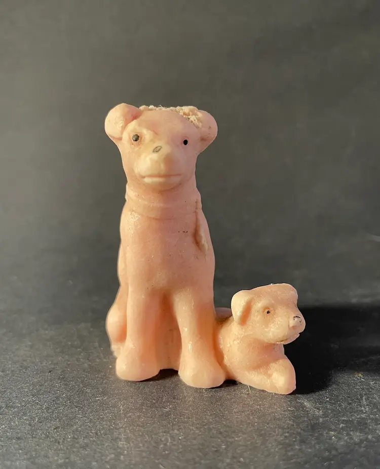 Pink Carnival Prize Stone Dog And Puppy
