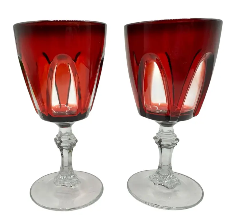 Set of 2 Vintage Cristal dβArques Ruby Red Gothic Arch Cordial Wine Glass 5"