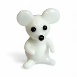 Mini Handblown White Mouse Art Glass Figurine And Christmas Stocking