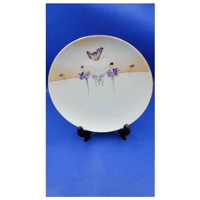 BUTTERFLY VIOLETS FLORAL PORCELAIN PLATES