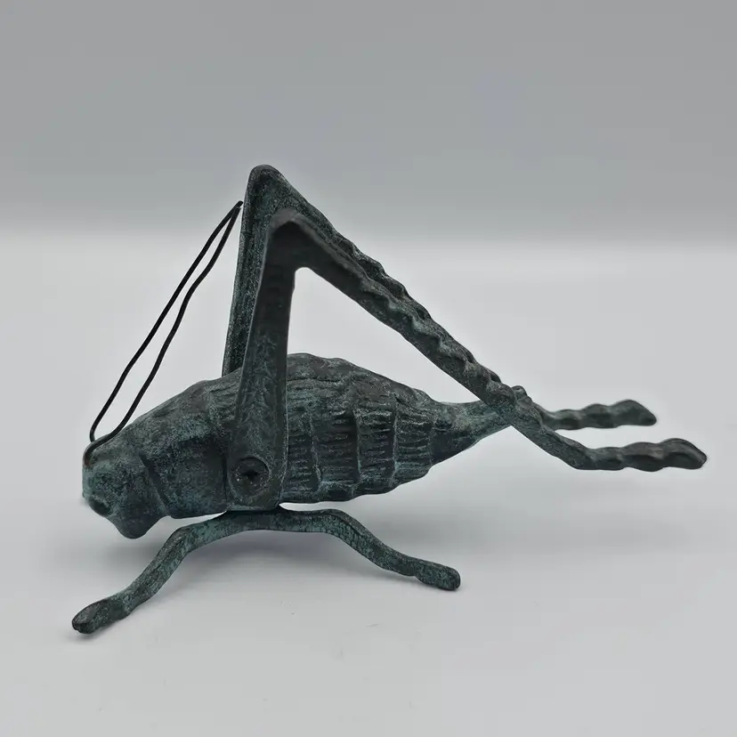 Grasshopper Cricket Figurine Brass with Green Wash