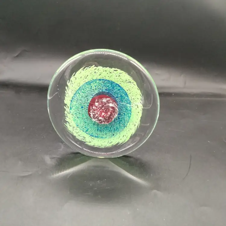 Hand Blown Art Glass Galaxy Bullseye Target Paperweight. Magnum Size