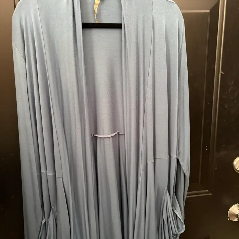 Comfy USA 2X Dusty Blue Knit Duster Open Front Pockets
