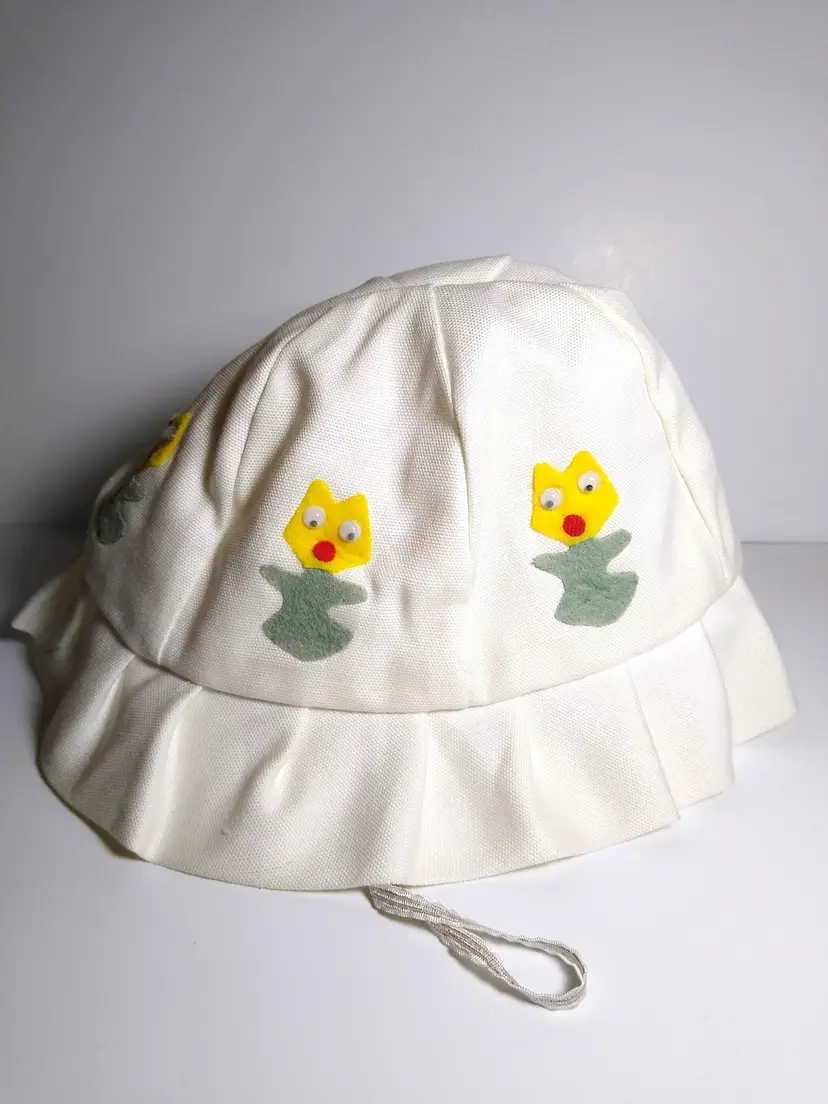 Vintage Child's Beach Hat Moving Eye Sun Flowers Japan Retro Mod 1960s Unused