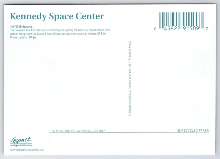 Postcard Kennedy Space Center Endeavour Space Shuttle Florida