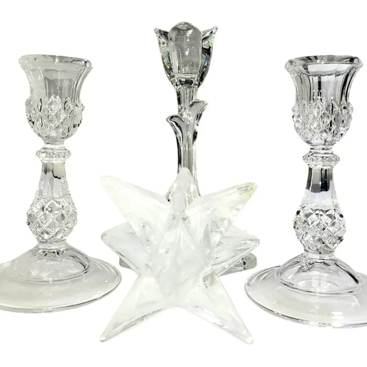 Vintage Tuscany Dutch Tulip, Starburst Rosenthal for Pier One, Cristal D' Arques Durand Longchamp 2, Candlestick Holders all Lead Crystal