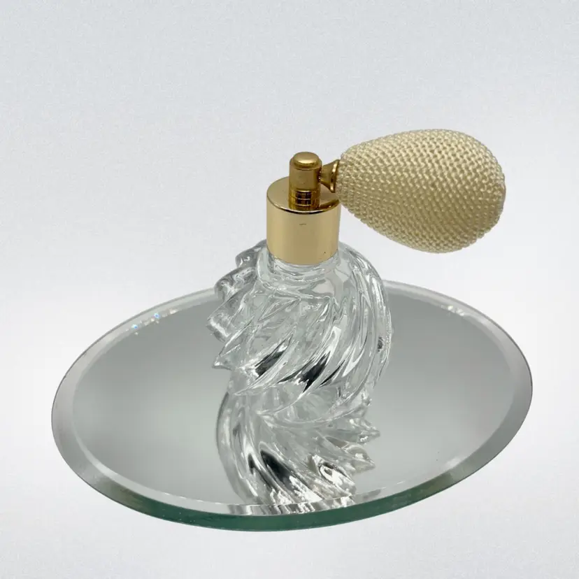 Clear Perfume Vintage Bottle w/ Atomizer and Gold Toned | 3.75”