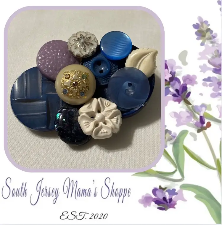 Vintage Handmade Brooch With Blue White Purple Buttons