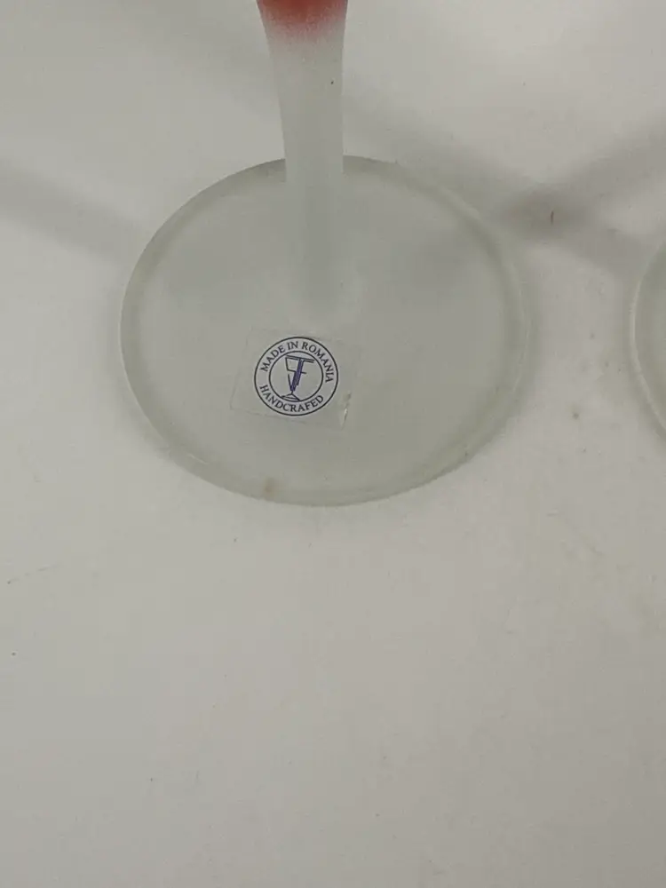 Pair Romanian Handcrafted 10oz Champagne Flutes Pink Gold Cocktail Glasses