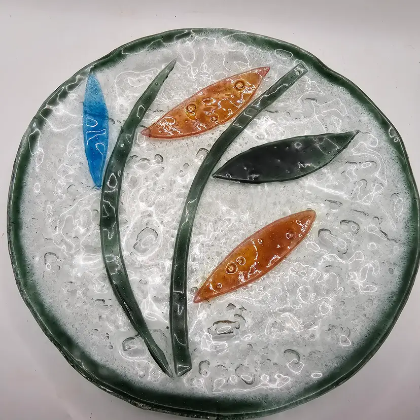 Studio Art Glass Plate Dish leaf design 10"