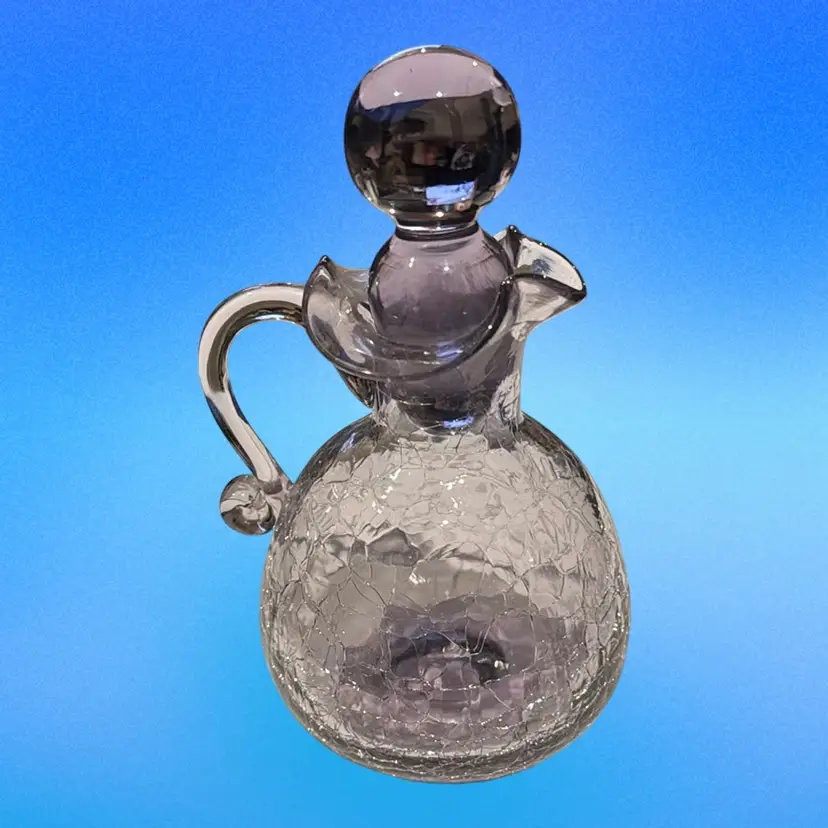 Hand Blown  GlassPurple Crackle Glass Cruet With Stopper