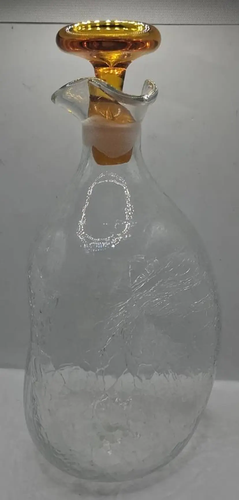Vintage MCM Blenko #49 Pinched decanter Clear Crackle W/stopper Winslow Anderson