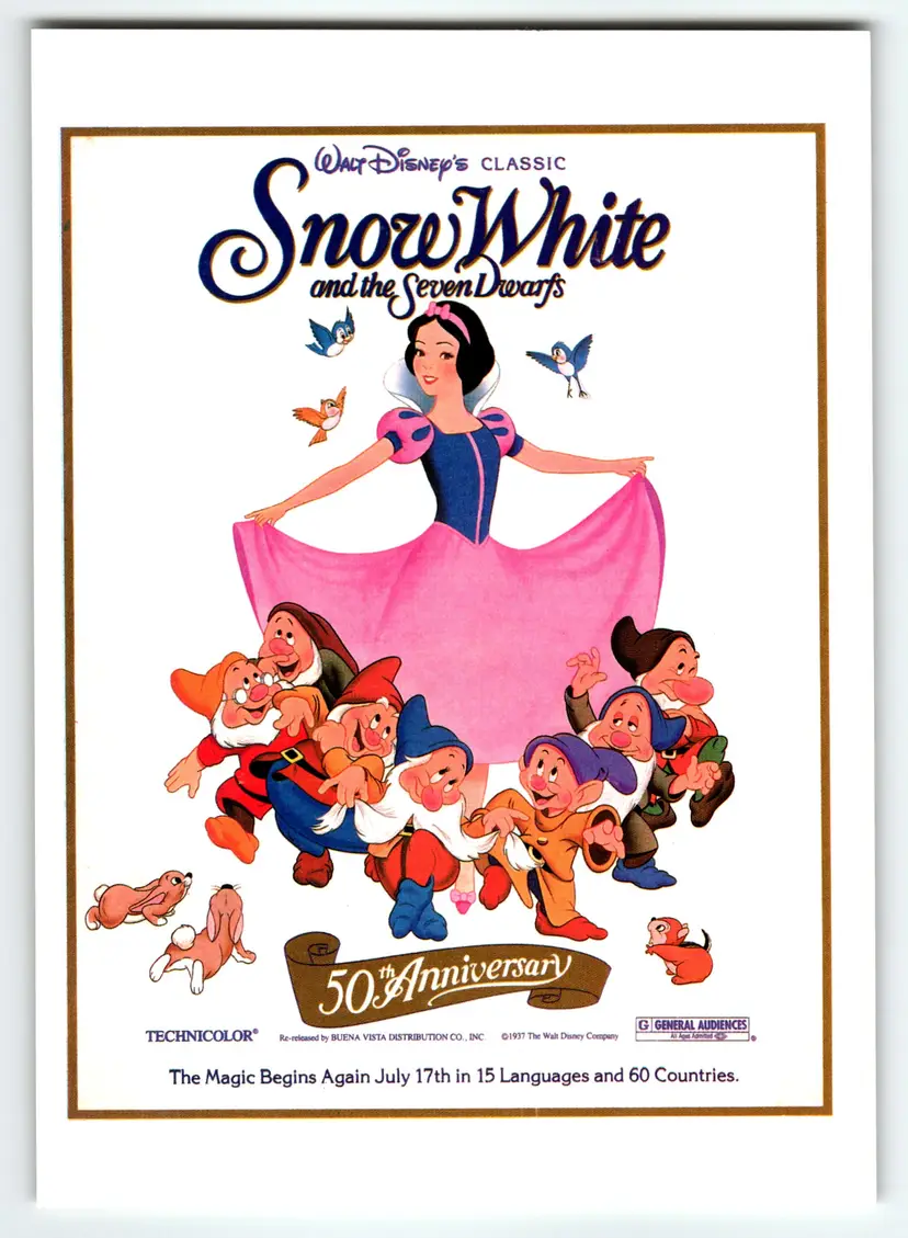 Disney Snow White And The Seven Dwarfs Postcard 50th Anniversary Vintage Unused