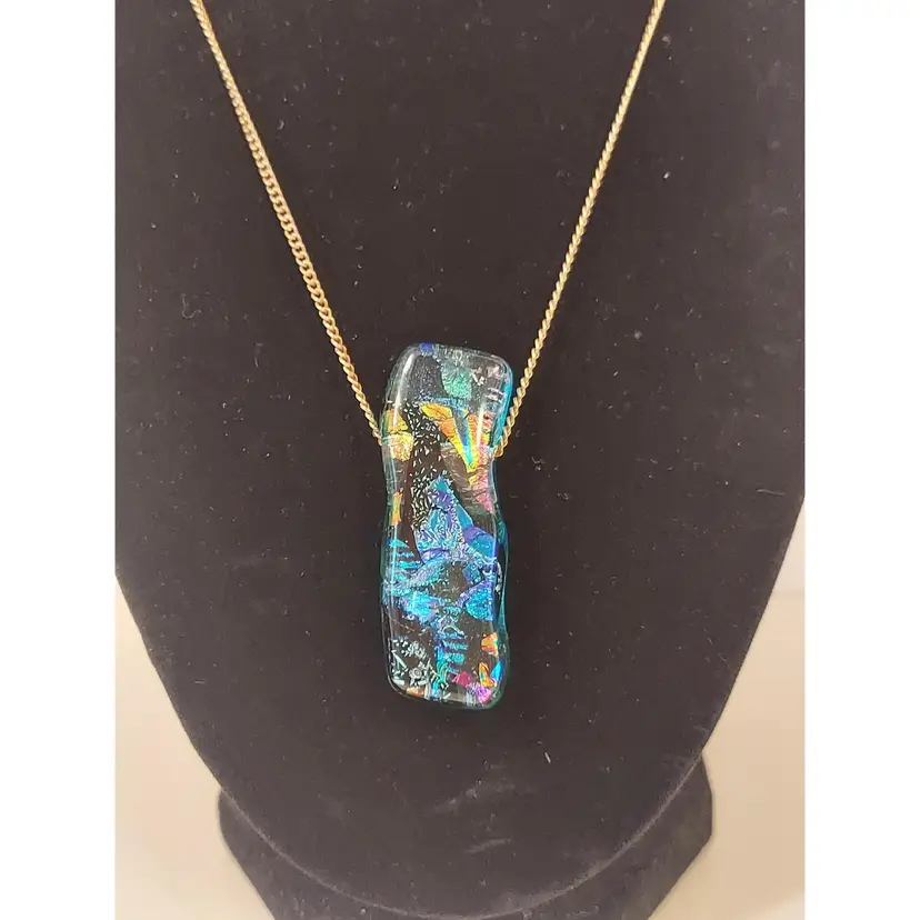 Blue Dichroic Art Glass Pendant Necklace