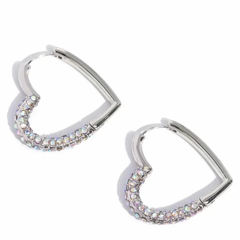 Silver Heart Crystal Hoop Earrings