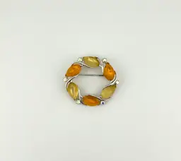 Vintage Signed STAR Silver Tone Wreath Brooch 2”