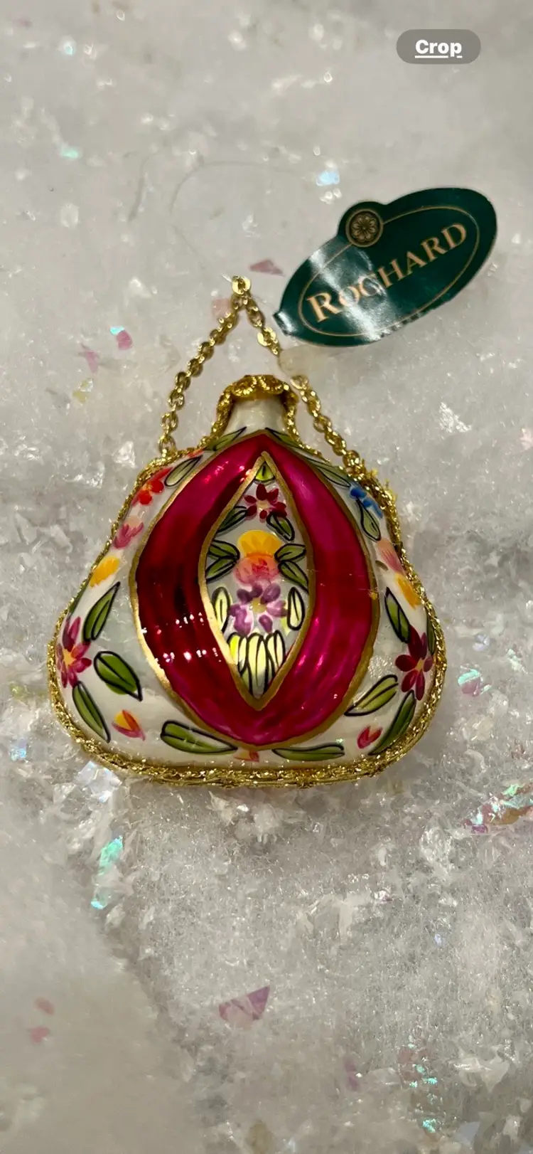 Rochard Limoges Hand Blown Glass Purse Ornament Made In Germany.