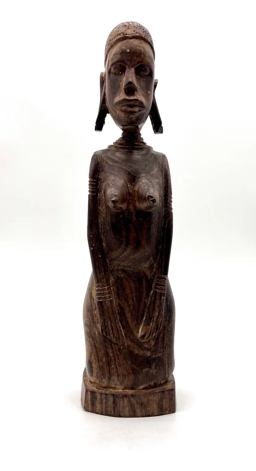 Hand Carved African Female Tribal Wood Carving Statue May Be Maasai