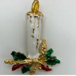 Novelty Christmas Pin Brooch White Enameled Candle 2”