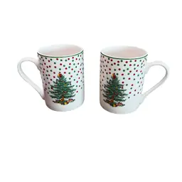005 Set Two Spode Christmas Tree Polkadot Christmas Mugs