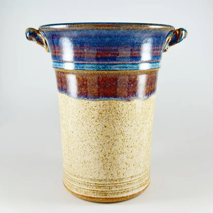 Handmade Studio Art Pottery Stoneware Vase or Wine Chiller Cooler Brown Purple Blue
