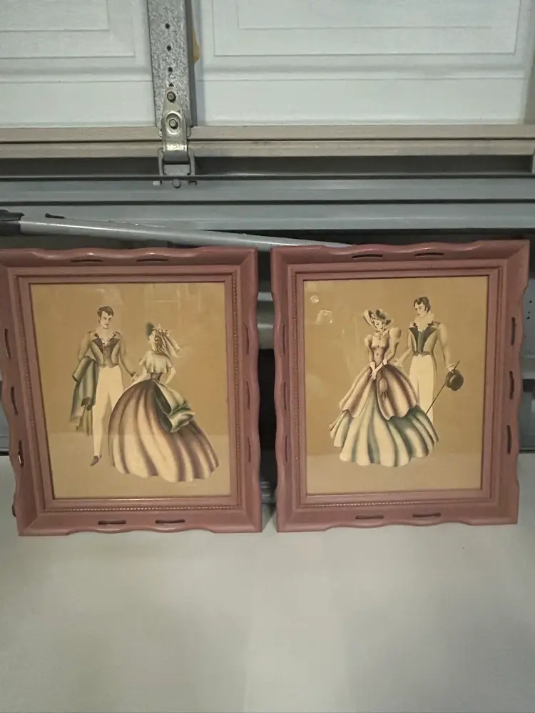 2 vintage framed Turner Princz 1950s wall art fashion couples 14.75 inches