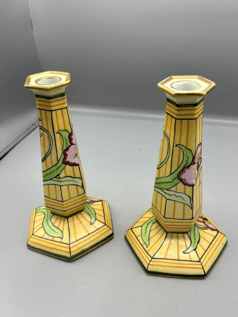 Vintage Nippon ceramic candle holder pair