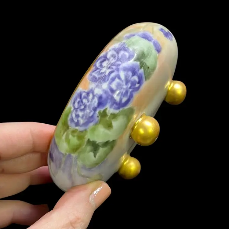 071. Vintage Germany Sweet Purple Flowers 3- Footed Trinket Dish