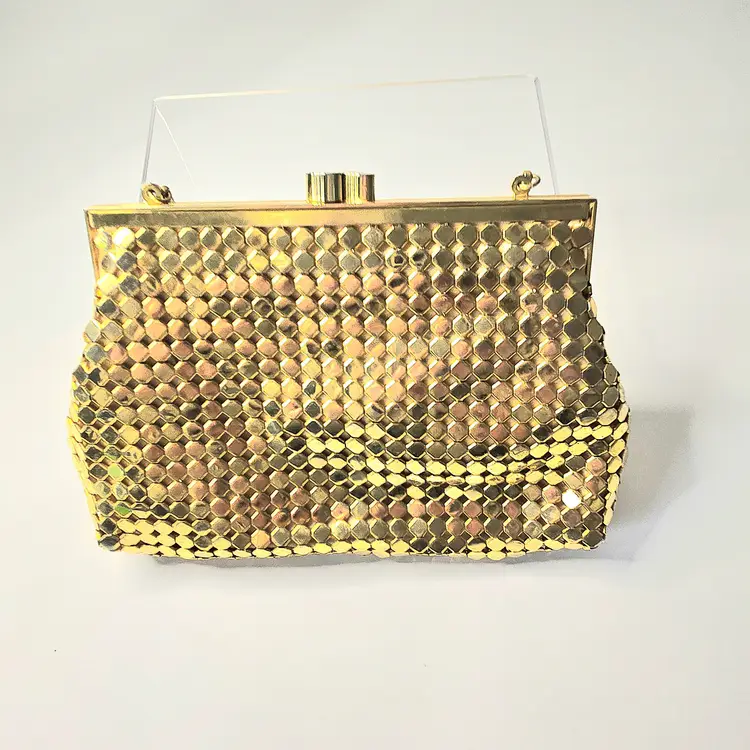 Vintage Gold Mesh Evening Bag Snap Closure Snake Chain Carry