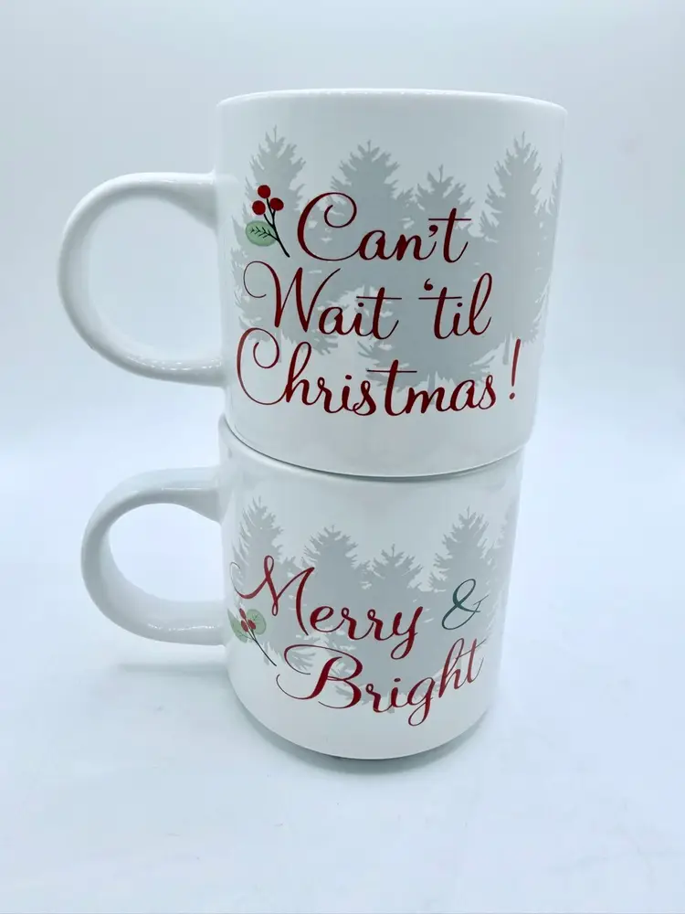 DISNEY MICKEY MINNIE CAN'T WAIT TIL CHRISTMAS GREEN RED COFFEE CUPS MUGS SKATING