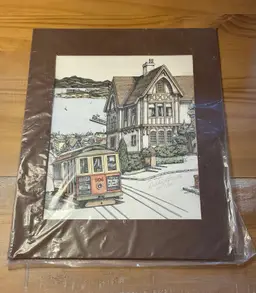 Vintage Debbie Patrick Signed Print Of San Francisco Trolley Car 1984 Matted 14” x 11”