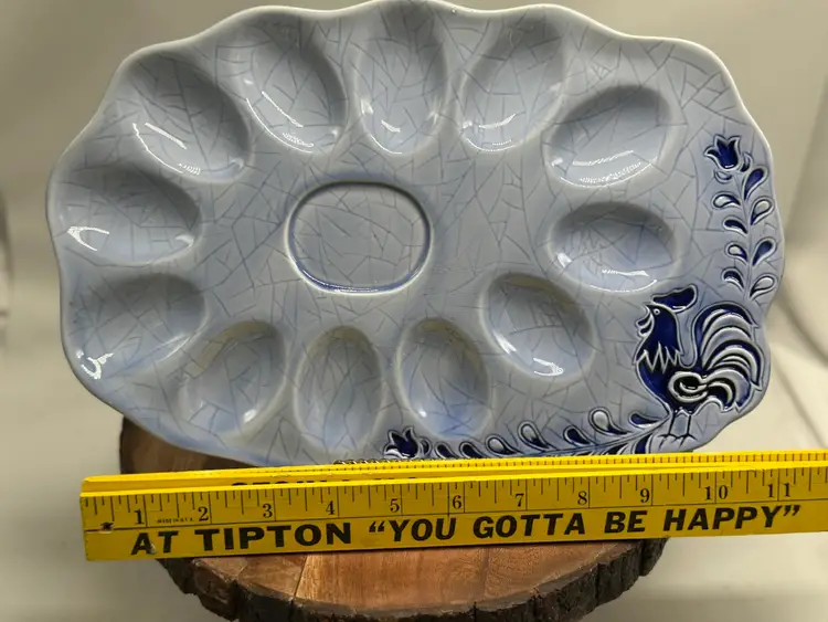 Vintage Lefton Egg Deviled Plate Rooster Chicken Lovely