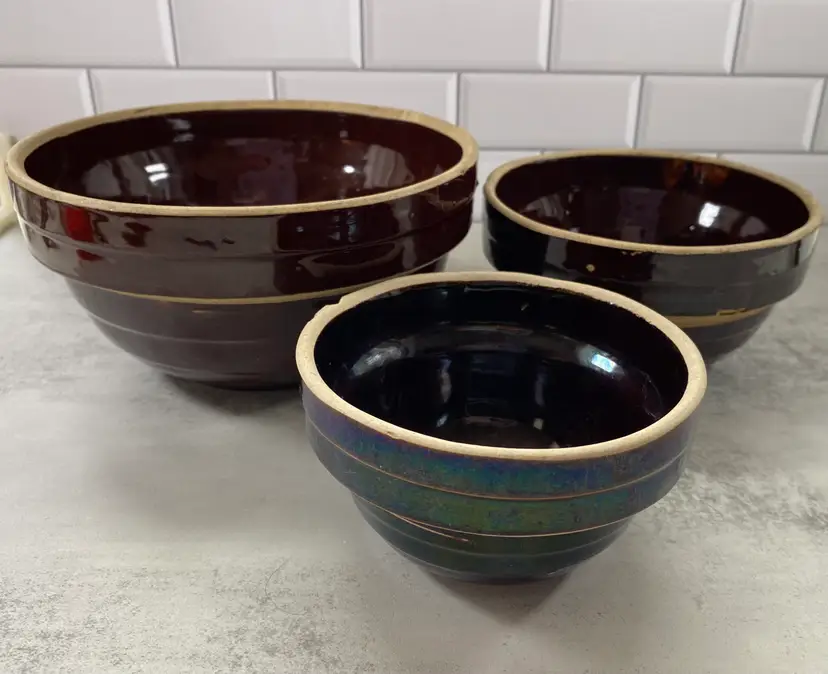 McCoy Brown Salt Glaze Bowls Set Of Three Varying Sizes
