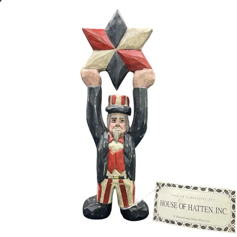 House of Hatten Carved Uncle Sam Patriotic Primitive Figurine Signed 4th of July