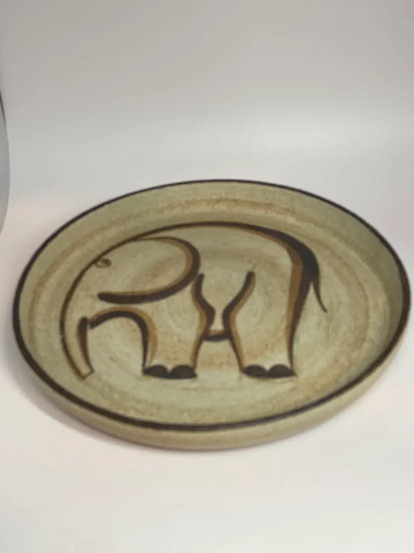 Pottery Wall Plate w/ Elephant Design "735, Signed by Sgrarfo, 8.25" Diameter