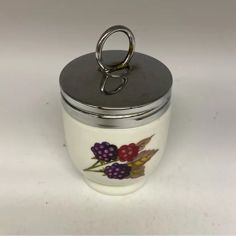 #4812 Royal Worcester Evesham Egg Coddler 2.5 inch England Ceramic Metal Top