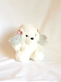 Small Stuffed White and Gray Toy  Dog